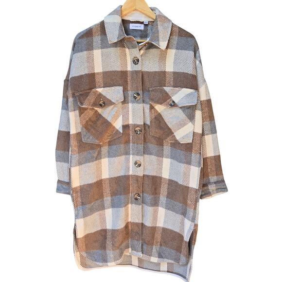 Evereve Womens Raye Button-Up Plaid Longline Oversized Shacket S Shirt Jacket - Picture 1 of 12